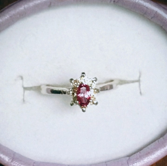 Natural Malaya Garnet White Sapphire accented Sterling Silver Ring